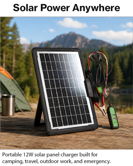 12W Portable Solar Panel Charger with 3 USB Outputs & USB-C Fast Charging