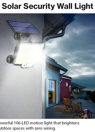 Solar 106 LED Outdoor Motion Sensor Wall Light – 135° Wide Angle