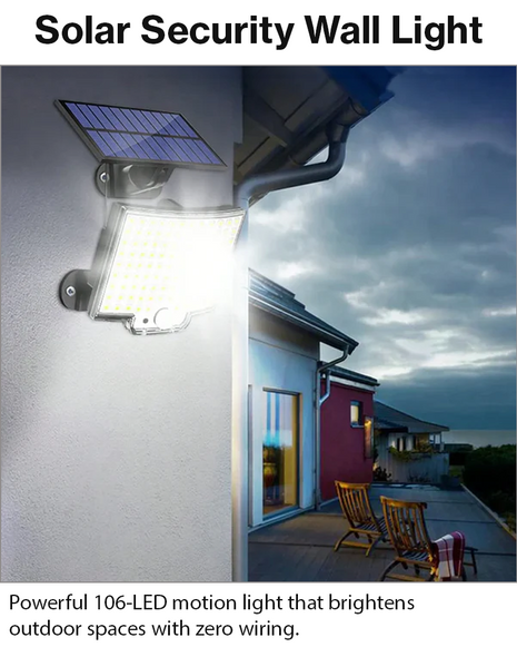 Solar 106 LED Outdoor Motion Sensor Wall Light – 135° Wide Angle