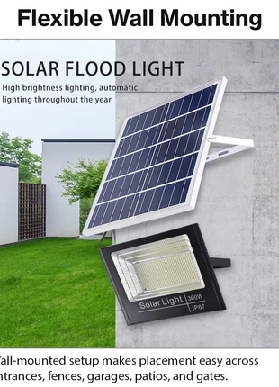 600W Solar LED Flood Light with Panel & Remote Outdoor Lamp