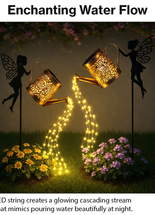 Solar Watering Can Garden Light Metal LED Hanging Waterproof