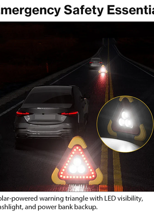 Solar Warning Triangle with LED Light, Power Bank & Flashlight – 5 Light Modes