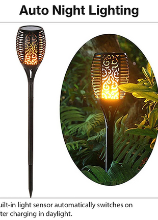 Solar LED Garden Torch Light with Light Sensor, ABS Plastic Outdoor Pathway Stake Lamp