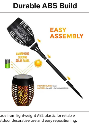 Solar LED Garden Torch Light with Light Sensor, ABS Plastic Outdoor Pathway Stake Lamp