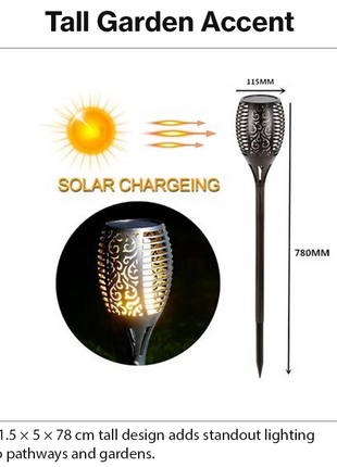 Solar LED Garden Torch Light with Light Sensor, ABS Plastic Outdoor Pathway Stake Lamp