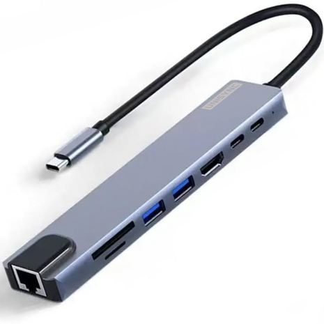 UNISYNC 8-in-1 USB-C Docking Station with 87W PD, HDMI, USB 3.0, RJ45, SD/TF – Slim Hub
