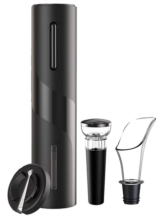 Electric Wine Opener Set – Rechargeable Corkscrew + Vacuum Stopper + Wine Pourer + Foil Cutter – Black