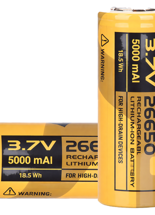 26650 5000mAh 3.7V Rechargeable Lithium-Ion Battery 18.5Wh High-Drain Yellow