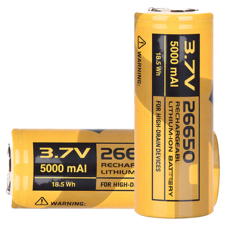 26650 5000mAh 3.7V Rechargeable Lithium-Ion Battery 18.5Wh High-Drain Yellow