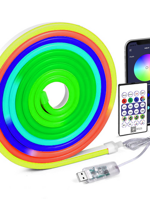 LED Neon Rope Light RGB IC – Smart App + Remote Control – IP68 Silicone Strip with USB – Flexible Ambient Lighting