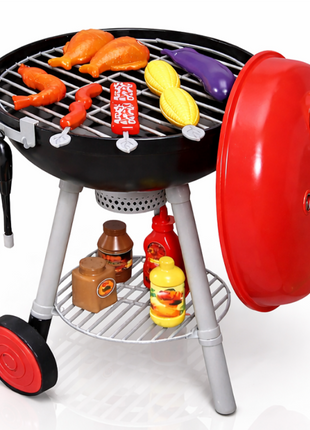 Kids BBQ Grill Playset Lights Sounds Wheeled Toy Grill