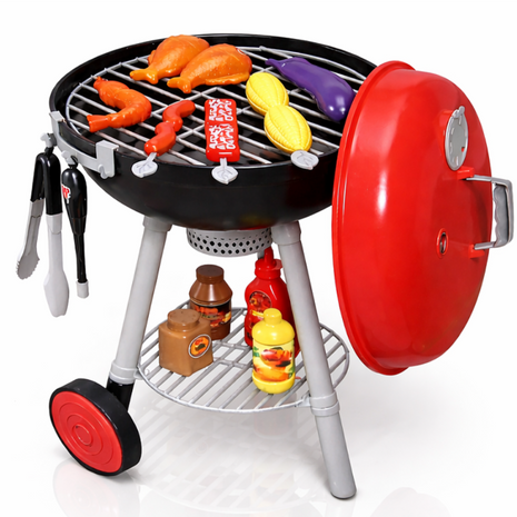 Kids BBQ Grill Playset Lights Sounds Wheeled Toy Grill