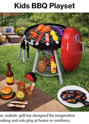 Kids BBQ Grill Playset Lights Sounds Wheeled Toy Grill