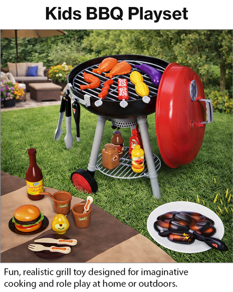 Kids BBQ Grill Playset Lights Sounds Wheeled Toy Grill