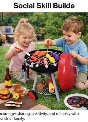 Kids BBQ Grill Playset Lights Sounds Wheeled Toy Grill
