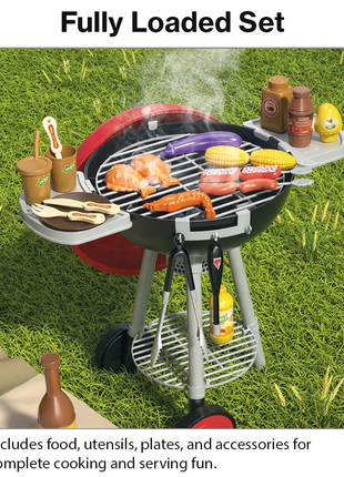 Kids BBQ Grill Playset Lights Sounds Wheeled Toy Grill