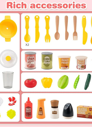 Kids Kitchen Playset 52-Piece – ABS Plastic Cooking Toy with Spray, Sound, Light, Sink, Storage , Interactive Pretend Set