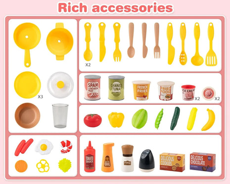 Kids Kitchen Playset 52-Piece – ABS Plastic Cooking Toy with Spray, Sound, Light, Sink, Storage , Interactive Pretend Set