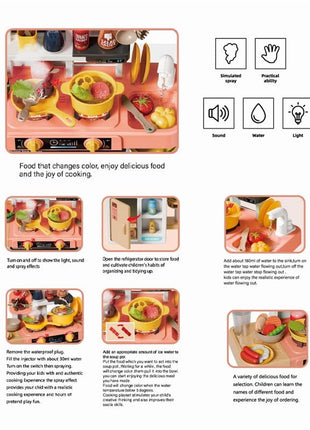 Kids Kitchen Playset 52-Piece – ABS Plastic Cooking Toy with Spray, Sound, Light, Sink, Storage , Interactive Pretend Set