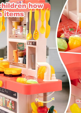 Kids Kitchen Playset 52-Piece – ABS Plastic Cooking Toy with Spray, Sound, Light, Sink, Storage , Interactive Pretend Set