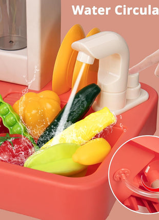 Kids Kitchen Playset 52-Piece – ABS Plastic Cooking Toy with Spray, Sound, Light, Sink, Storage , Interactive Pretend Set