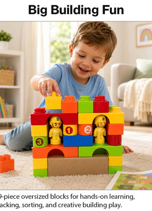 29PCS Large ABS Plastic Building Blocks Construction Play Set with Figures, Colorful Stackable Bricks for Kids Age 3+