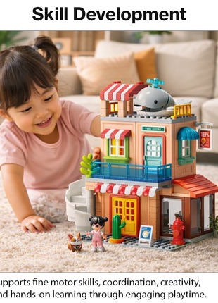 1810 Dollhouse Large Building Blocks Set – 141 Pieces, 1 Doll & Dog, Multicolour, 3+