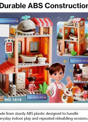 1810 Dollhouse Large Building Blocks Set – 141 Pieces, 1 Doll & Dog, Multicolour, 3+