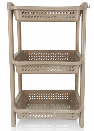 Storage rack3 Tier Plastic Storage Rack – ABS Stackable Organizer with Ventilated Baskets – Snap-Fit Shelf -Taupe