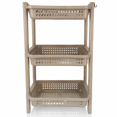 Storage rack3 Tier Plastic Storage Rack – ABS Stackable Organizer with Ventilated Baskets – Snap-Fit Shelf -Taupe