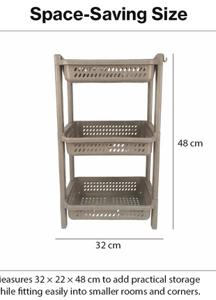 Storage rack3 Tier Plastic Storage Rack – ABS Stackable Organizer with Ventilated Baskets – Snap-Fit Shelf -Taupe