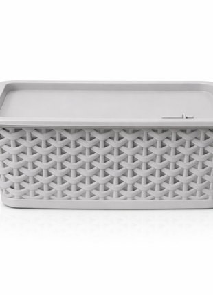 Plastic Storage Basket with Lid – Grey PP Organizer Bin Small