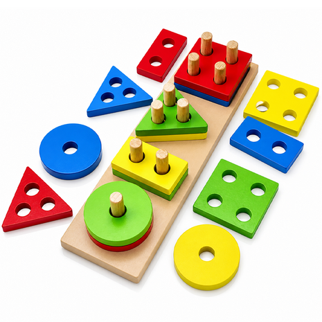 Wooden Geometric Shape Puzzle for Toddlers, 17-Piece Stacking Sorter with Base,  Learning Toy