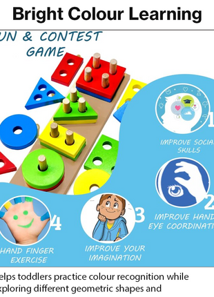 Wooden Geometric Shape Puzzle for Toddlers, 17-Piece Stacking Sorter with Base,  Learning Toy