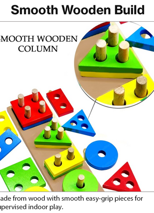 Wooden Geometric Shape Puzzle for Toddlers, 17-Piece Stacking Sorter with Base,  Learning Toy