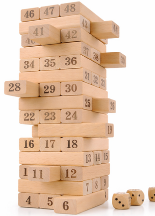 Wooden Tumbling Tower Game 54 Numbered Blocks