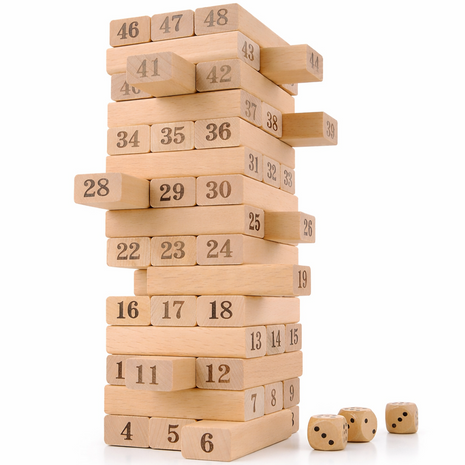 Wooden Tumbling Tower Game 54 Numbered Blocks