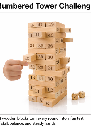Wooden Tumbling Tower Game 54 Numbered Blocks