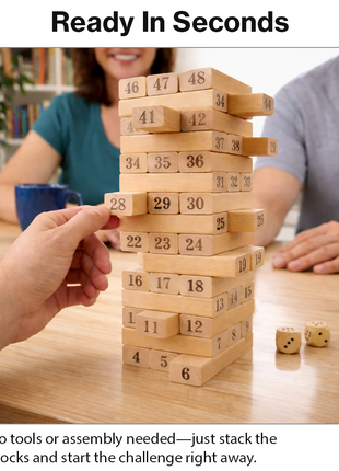Wooden Tumbling Tower Game 54 Numbered Blocks