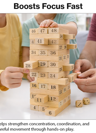 Wooden Tumbling Tower Game 54 Numbered Blocks