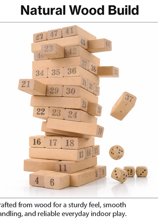 Wooden Tumbling Tower Game 54 Numbered Blocks