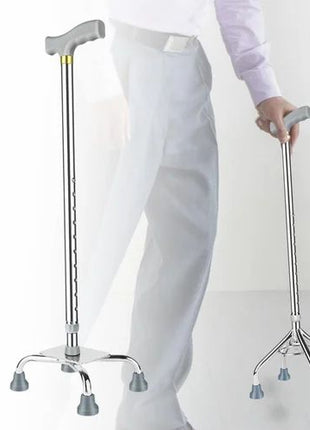 Quad Walking Cane 66–89cm Height Adjustable – Stainless Steel Base + Anti-Slip Feet – Ergonomic Grey Handle
