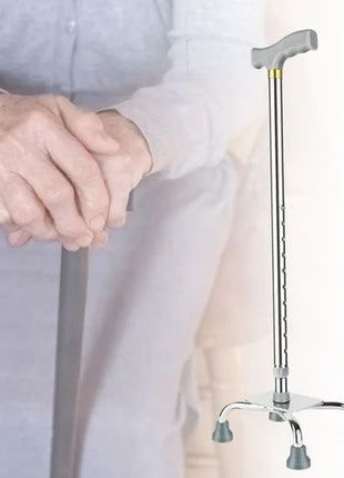 Quad Walking Cane 66–89cm Height Adjustable – Stainless Steel Base + Anti-Slip Feet – Ergonomic Grey Handle