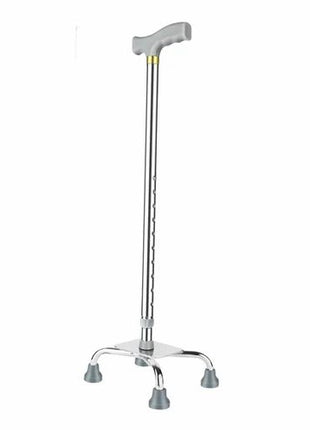 Quad Walking Cane 66–89cm Height Adjustable – Stainless Steel Base + Anti-Slip Feet – Ergonomic Grey Handle