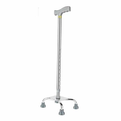 Quad Walking Cane 66–89cm Height Adjustable – Stainless Steel Base + Anti-Slip Feet – Ergonomic Grey Handle