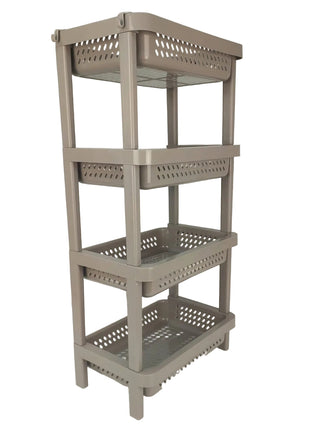 4 Tier Plastic Storage Rack 66.5cm – Stackable ABS Organizer Shelf with Ventilated Baskets