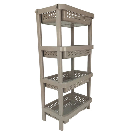 4 Tier Plastic Storage Rack 66.5cm – Stackable ABS Organizer Shelf with Ventilated Baskets