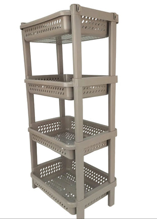4 Tier Plastic Storage Rack 66.5cm – Stackable ABS Organizer Shelf with Ventilated Baskets