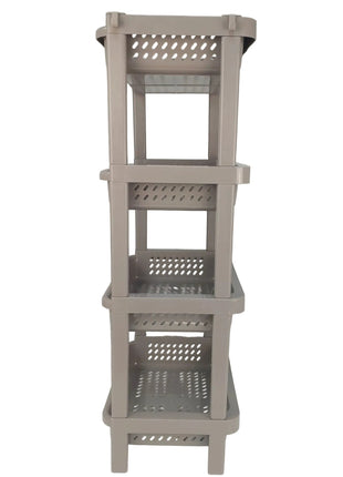 4 Tier Plastic Storage Rack 66.5cm – Stackable ABS Organizer Shelf with Ventilated Baskets