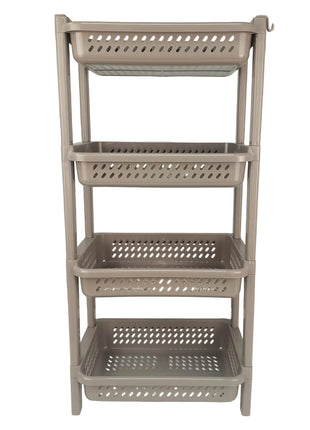 4 Tier Plastic Storage Rack 66.5cm – Stackable ABS Organizer Shelf with Ventilated Baskets